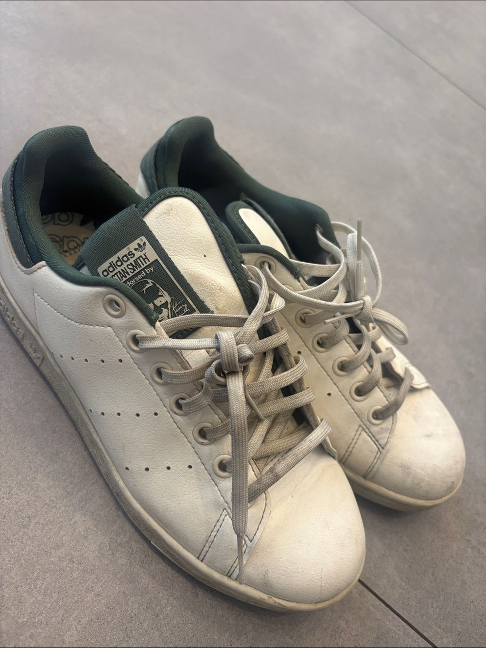 adidas White Sneakers with Dark Green Trim